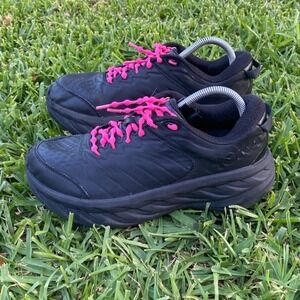 Hoka One One Bondi SR Wide Black Leather Slip Resistant Work Shoes Womens 9.5D